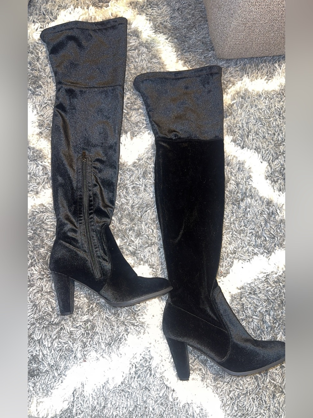 Classic Black Over-the-Knee Velvet Block Heel Boots